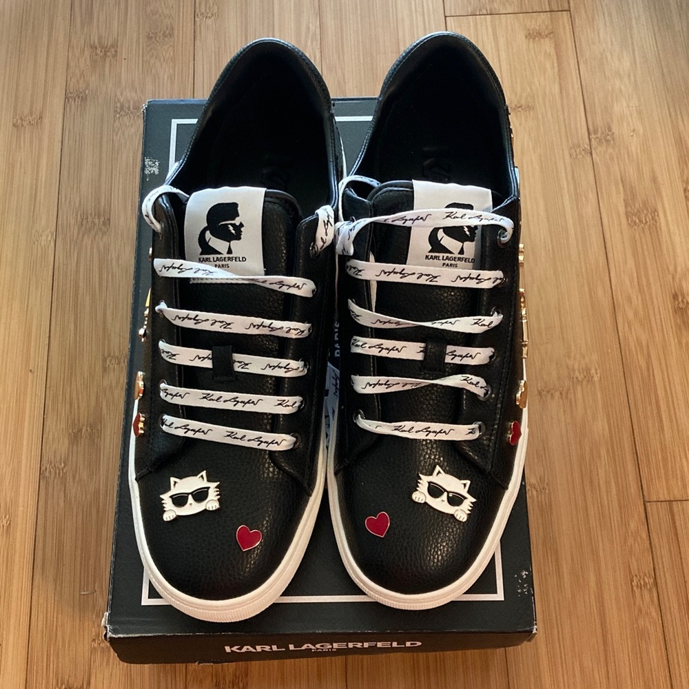 Karl Lagerfeld Black Sneakers with Red and White Details